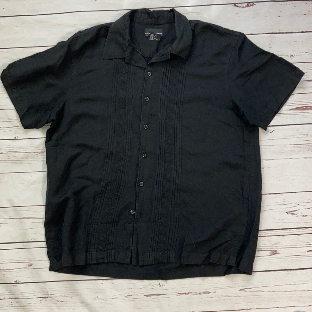 Robert Louis Black Guayavera Style Button Down